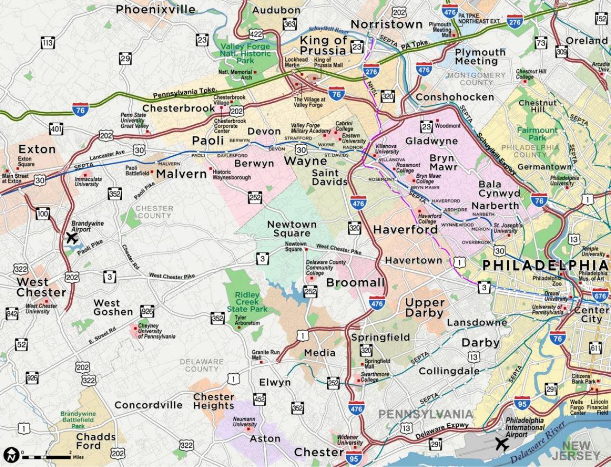 Karte von Philadelphia main line